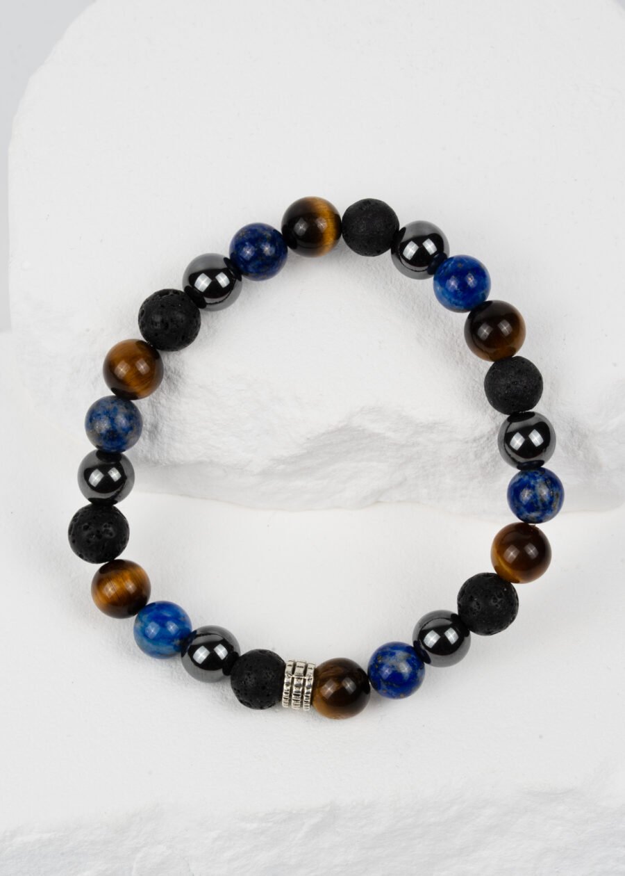 8mm Kaplan Gözü & Hematit & Lapis Lazuli & Lav Taşı Doğal Taş Bileklik