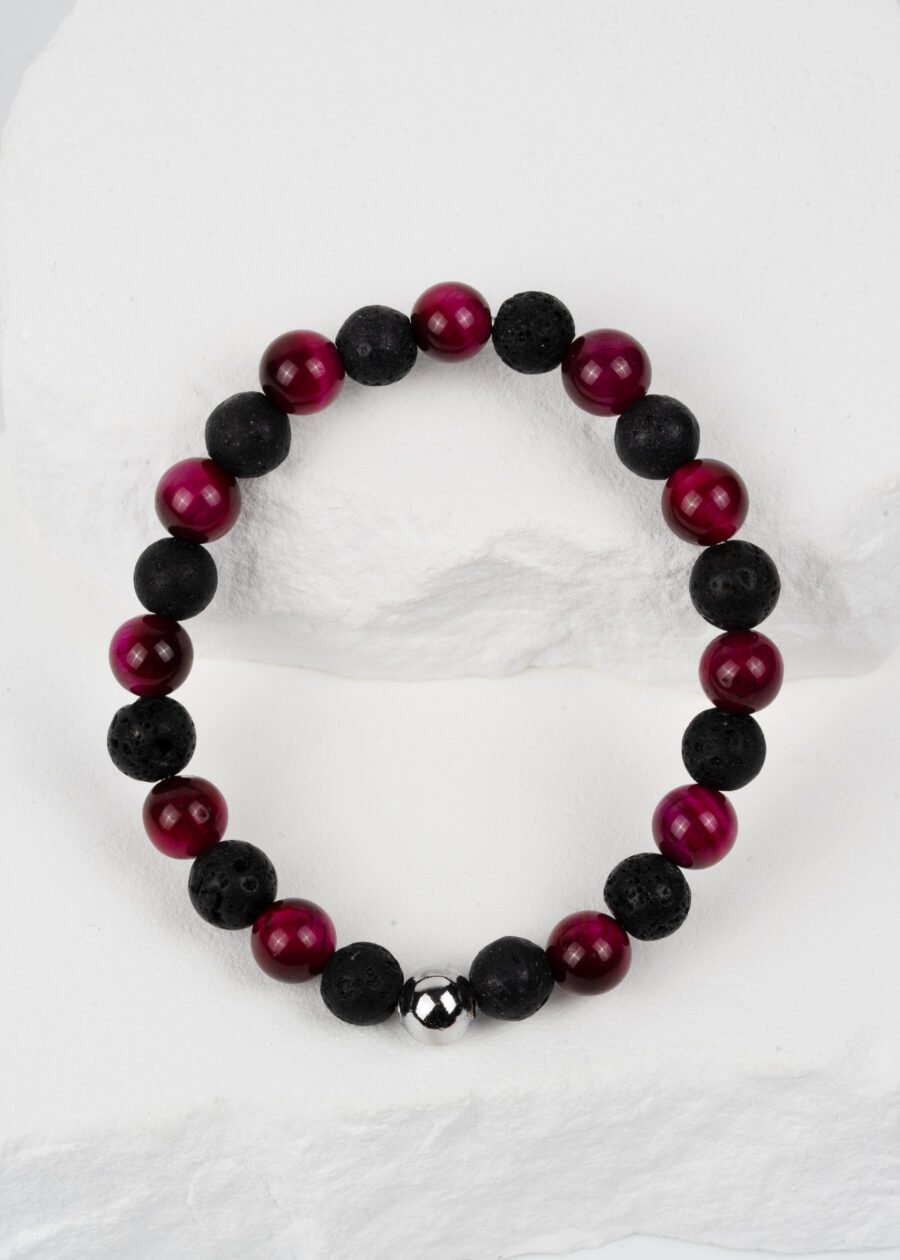 8mm Pembe Kaplan Gözü & Lav Taşı Doğal Taş Bileklik