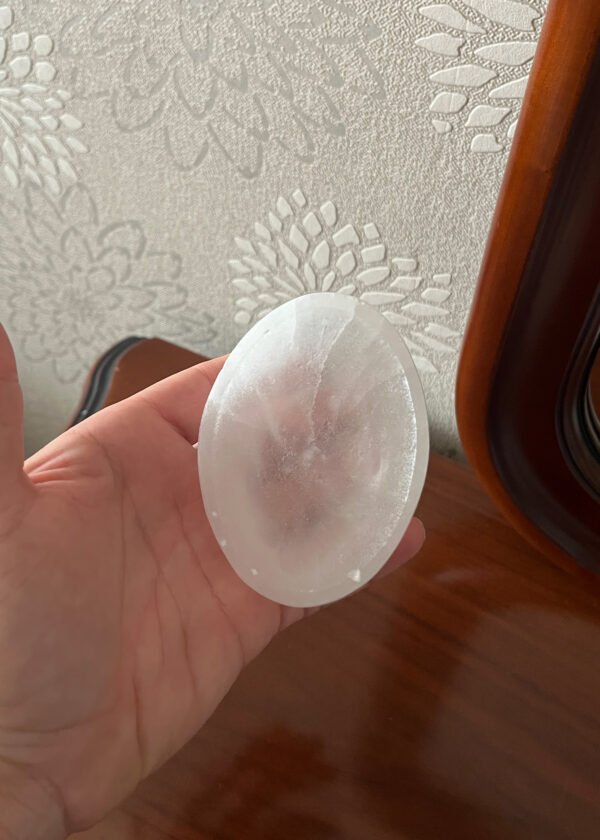 10 cm Oval Şeklinde Selenit Doğal Taş Kase - Görsel 2