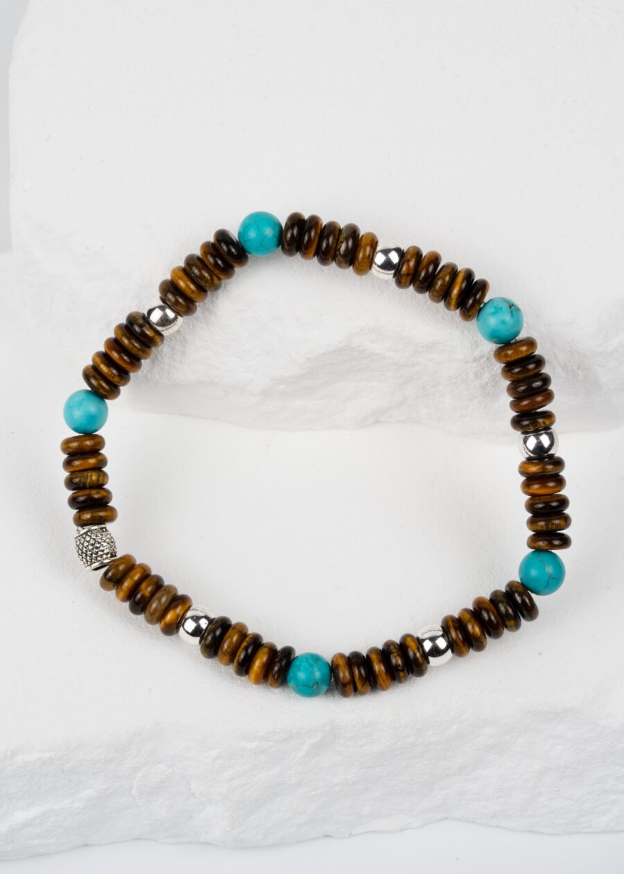 Rondel Kesim Kaplan Gözü & Turkuaz & Hematit Doğal Taş Bileklik Rondel Kesim Kaplan Gözü & Turkuaz & Hematit Doğal Taş Bileklik