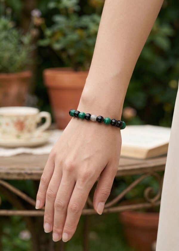 6mm Siyah Turmalin & Malakit Doğal Taş Bileklik