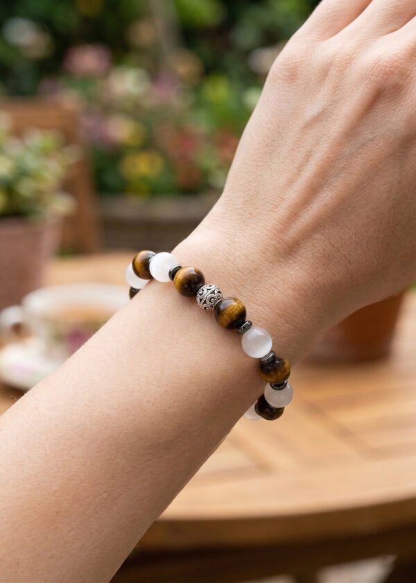 8mm Selenit & Kaplan Gözü & Hematit Doğal Taş Bileklik - Görsel 3