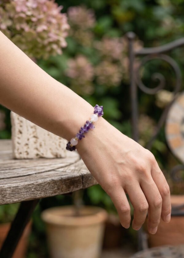 Dorika Top Detaylı Ametist & Pembe Kuvars Doğal Taş Bileklik