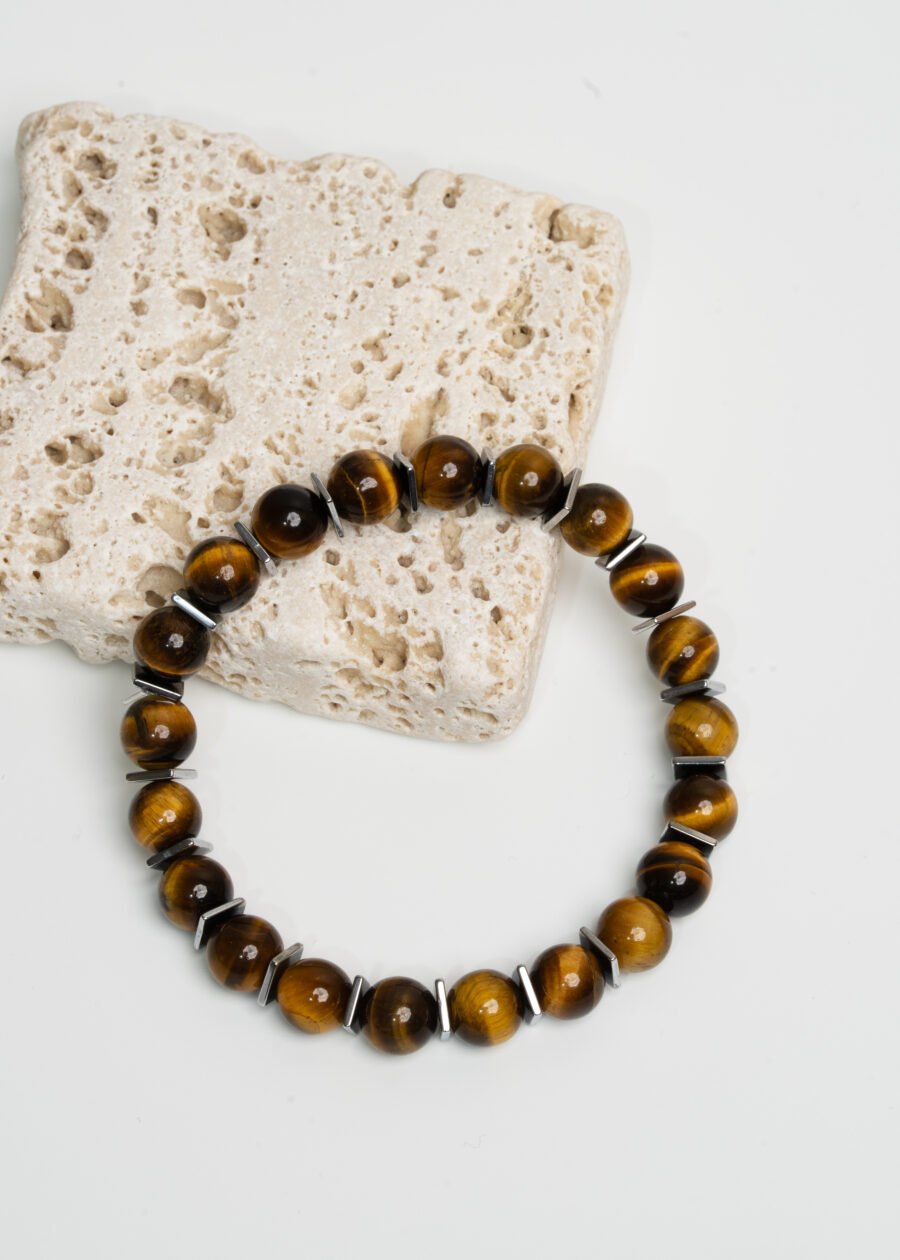 Hematit Detaylı 8mm Kaplan Gözü Doğal Taş Bileklik