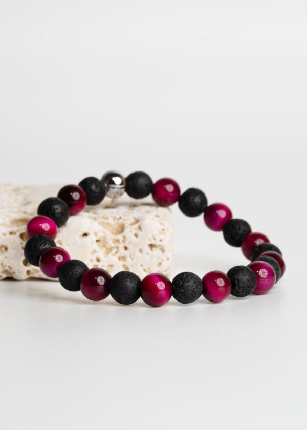 8mm Pembe Kaplan Gözü & Lav Taşı Doğal Taş Bileklik