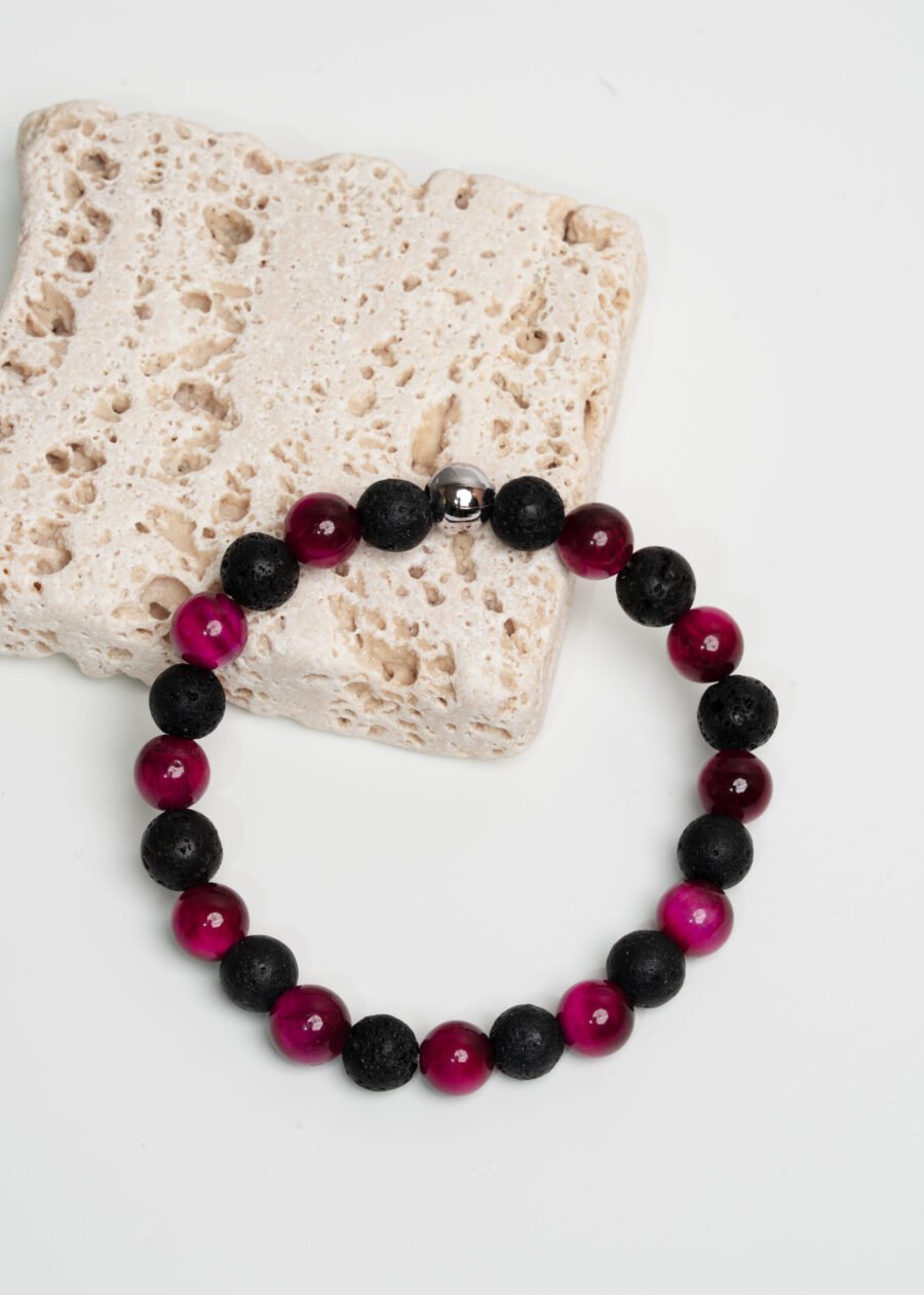 8mm Pembe Kaplan Gözü & Lav Taşı Doğal Taş Bileklik