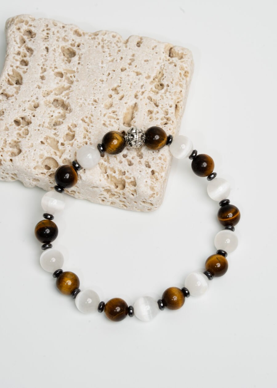 8mm Selenit & Kaplan Gözü & Hematit Doğal Taş Bileklik