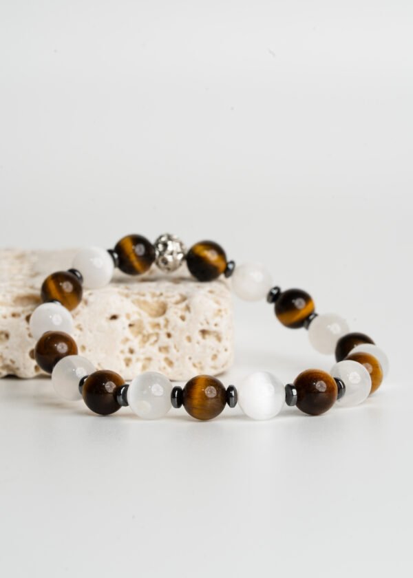 8mm Selenit & Kaplan Gözü & Hematit Doğal Taş Bileklik